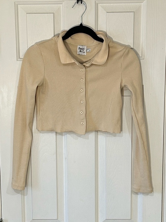 Princess Polly Sweaters - Princess Polly Cream Ribbed Long Sleeve Cropped Button Up Cardigan Top Size 2